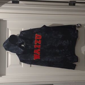 Black tie dye Hooded Sweatshirt WSU Cougars WAZZU Red Chenille Patches Unisex XL